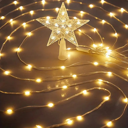 Pentagram LED Waterfall String Lights - USB-Powered Star Top Christmas Tree