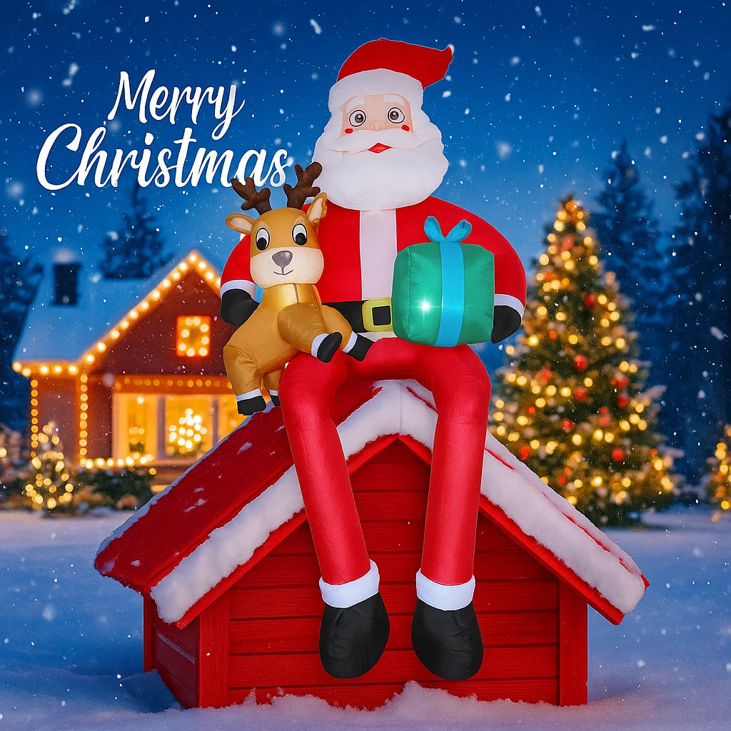 9.5FT Inflatable Santa with Reindeer & Gifts - LED-Lit Outdoor Yard Blow-Up