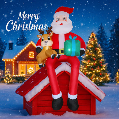 9.5FT Inflatable Santa with Reindeer & Gifts - LED-Lit Outdoor Yard Blow-Up