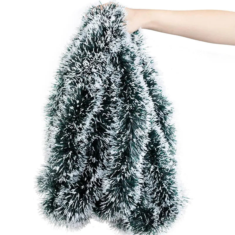 Festive Green Tinsel Bow Ribbon Garland