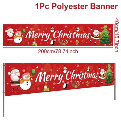 Vibrant Merry Christmas Outdoor Banner - Weatherproof Fabric