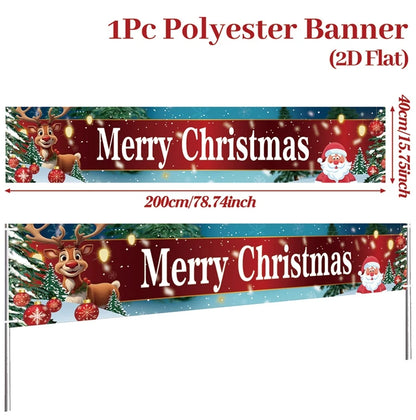 Vibrant Merry Christmas Outdoor Banner - Weatherproof Fabric