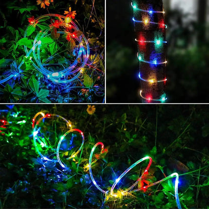 LED Solar Rope Fairy Lights - Waterproof Outdoor String Lights for Christmas Decor