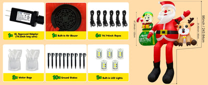 8FT Inflatable Sitting Santa with Elves & Reindeer - LED-Lit Outdoor Blow-Up