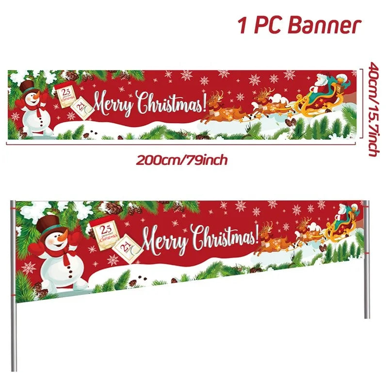 Vibrant Merry Christmas Outdoor Banner - Weatherproof Fabric