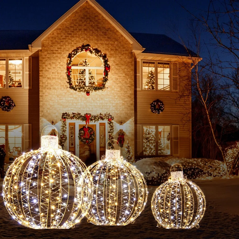 3 Twinkling LED Christmas Globe Light Balls - 360 Warm & White Lights for Festive Glow