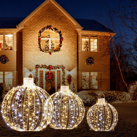 3 Twinkling LED Christmas Globe Light Balls - 360 Warm & White Lights for Festive Glow