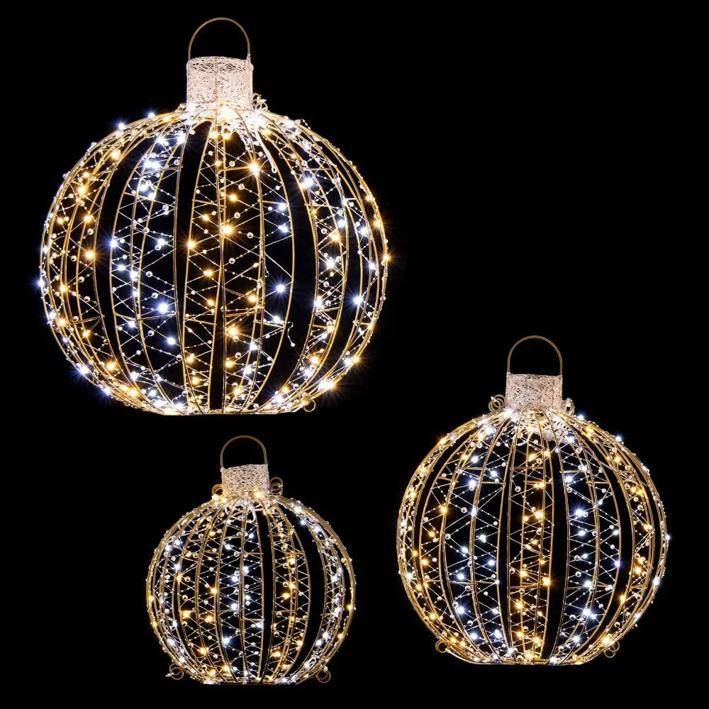 3 Twinkling LED Christmas Globe Light Balls - 360 Warm & White Lights for Festive Glow