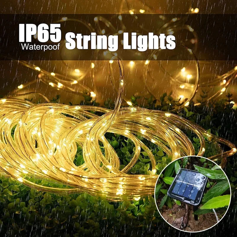 LED Solar Rope Fairy Lights - Waterproof Outdoor String Lights for Christmas Decor