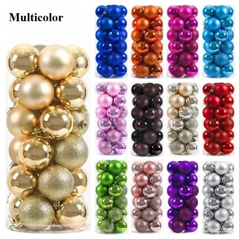 24-Pc Shimmering Christmas Ball Ornaments - 3/4/6cm