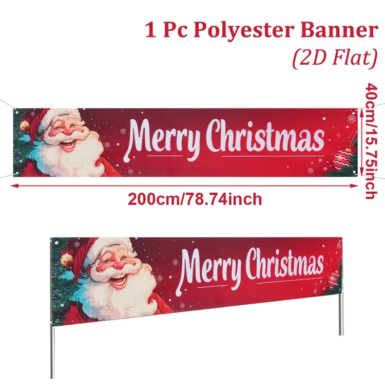 Vibrant Merry Christmas Outdoor Banner - Weatherproof Fabric