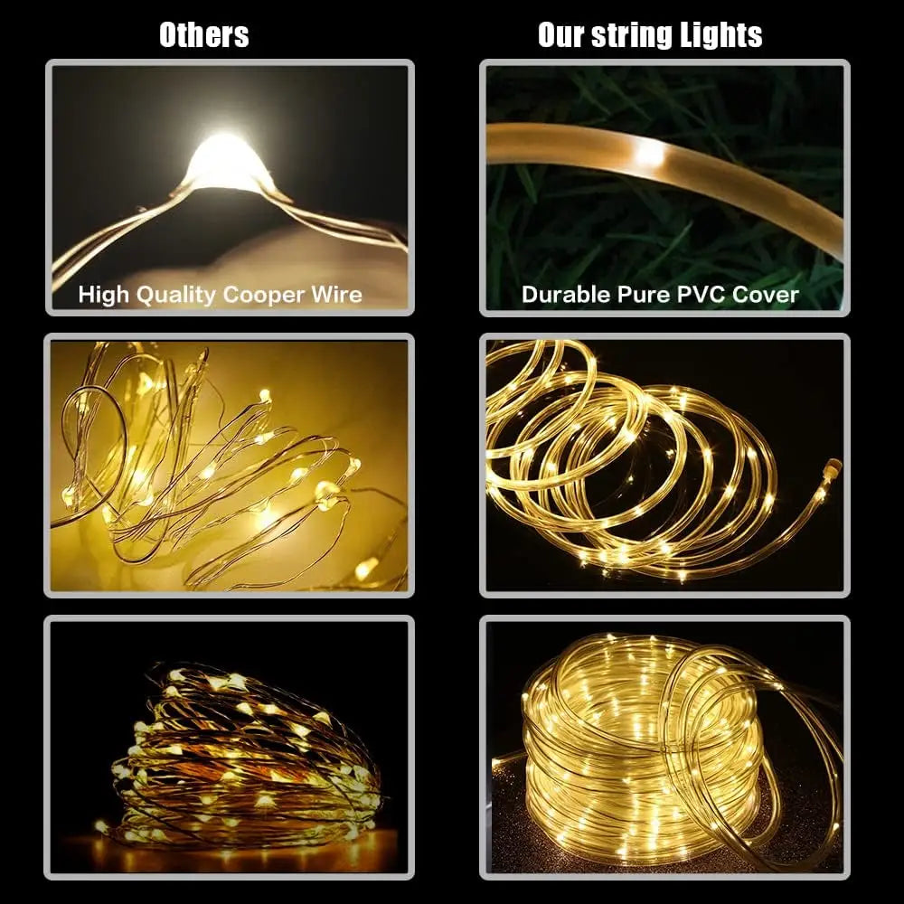 LED Solar Rope Fairy Lights - Waterproof Outdoor String Lights for Christmas Decor