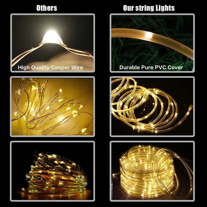 LED Solar Rope Fairy Lights - Waterproof Outdoor String Lights for Christmas Decor