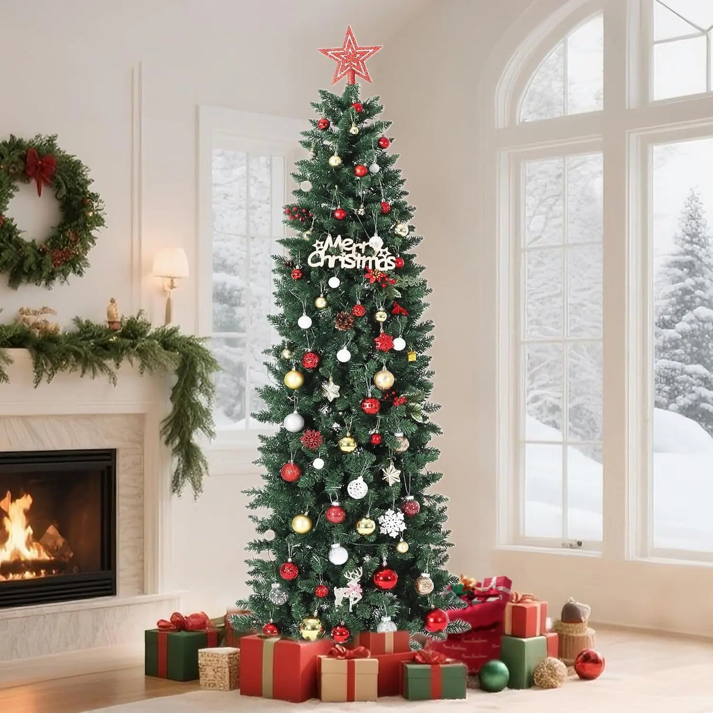 6FT Pre-Lit Pencil Artificial Christmas Tree with LED Lights