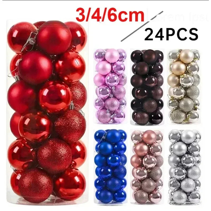24-Pc Shimmering Christmas Ball Ornaments - 3/4/6cm