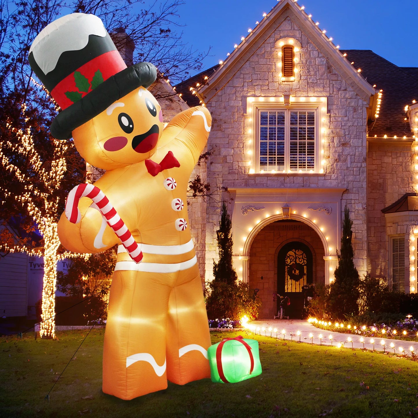 12FT Giant Gingerbread Man Inflatable - LED-Lit Outdoor Blow-Up