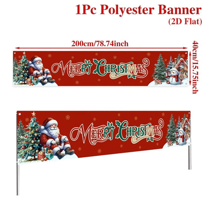 Vibrant Merry Christmas Outdoor Banner - Weatherproof Fabric