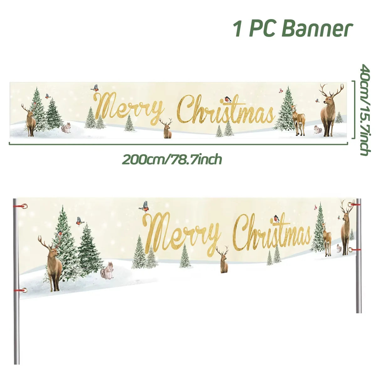 Vibrant Merry Christmas Outdoor Banner - Weatherproof Fabric