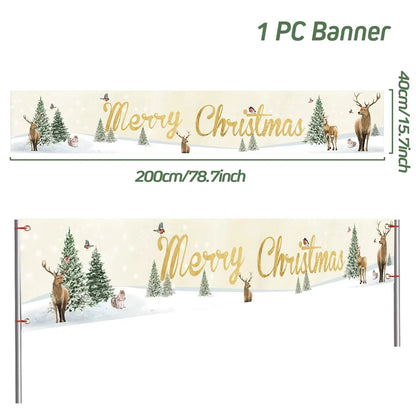 Vibrant Merry Christmas Outdoor Banner - Weatherproof Fabric