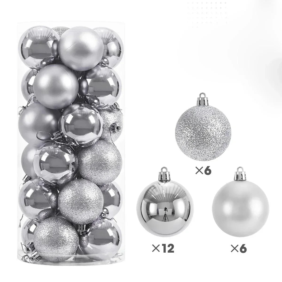 24-Pc Shimmering Christmas Ball Ornaments - 3/4/6cm