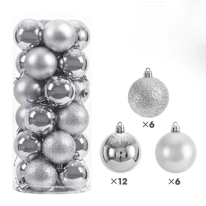 24-Pc Shimmering Christmas Ball Ornaments - 3/4/6cm