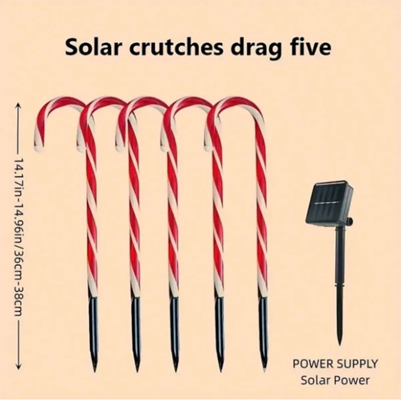5-Pc Candy Cane Solar Pathway Lights