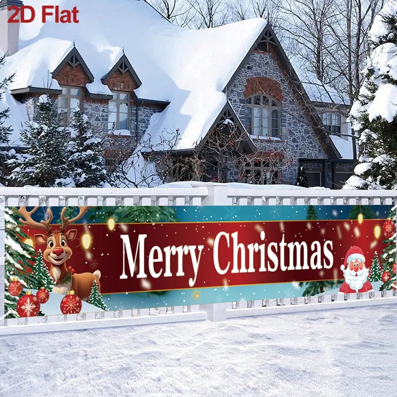 Vibrant Merry Christmas Outdoor Banner - Weatherproof Fabric
