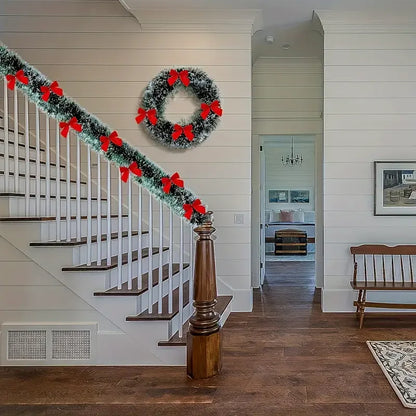 Festive Green Tinsel Bow Ribbon Garland