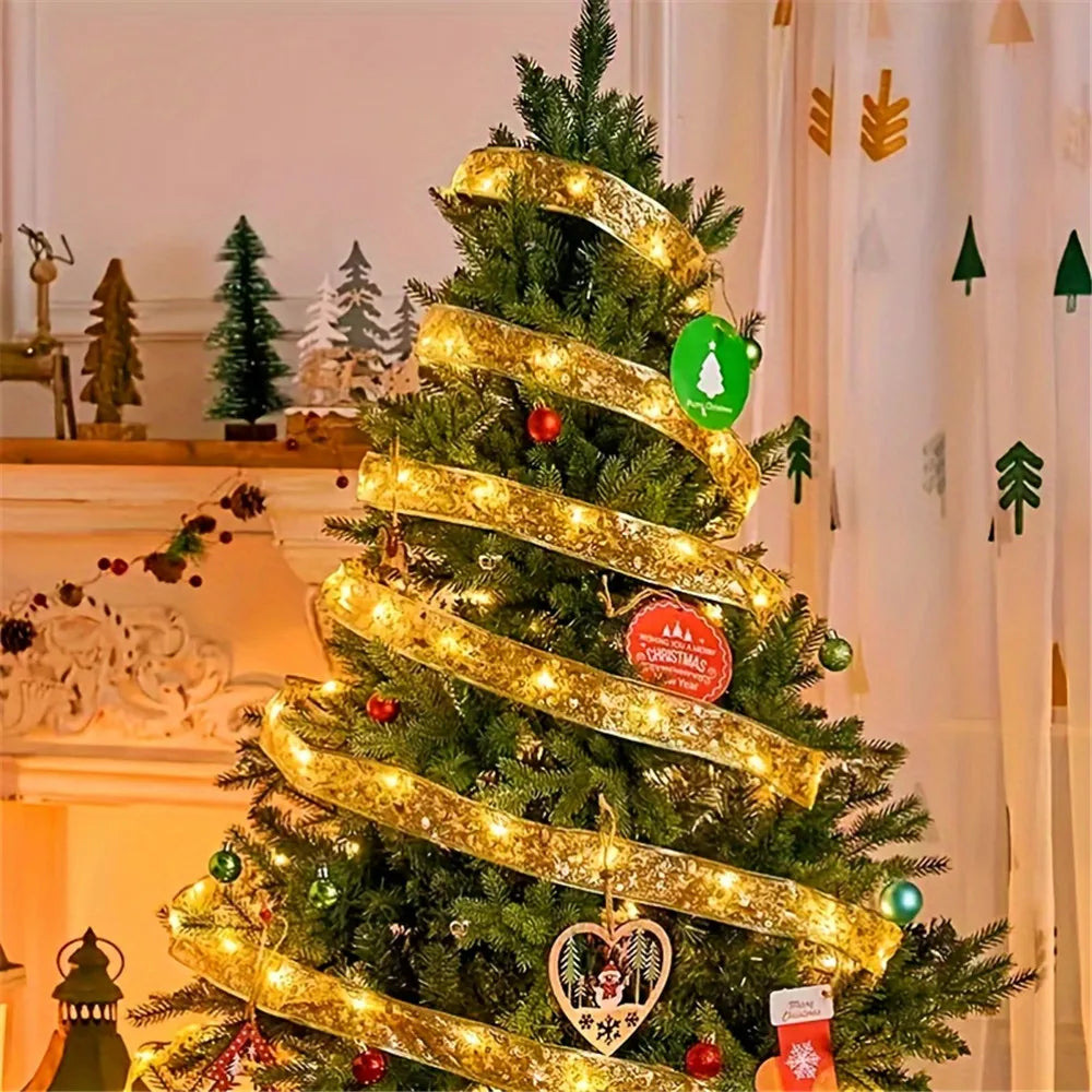 Twinkling Christmas Ribbon with LED Lights - Battery-Powered