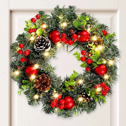 Festive LED Christmas Wreath with 20 Warm Lights & Red Berries