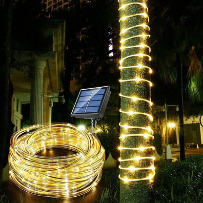 LED Solar Rope Fairy Lights - Waterproof Outdoor String Lights for Christmas Decor
