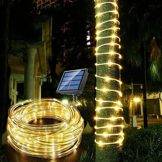 LED Solar Rope Fairy Lights - Waterproof Outdoor String Lights for Christmas Decor