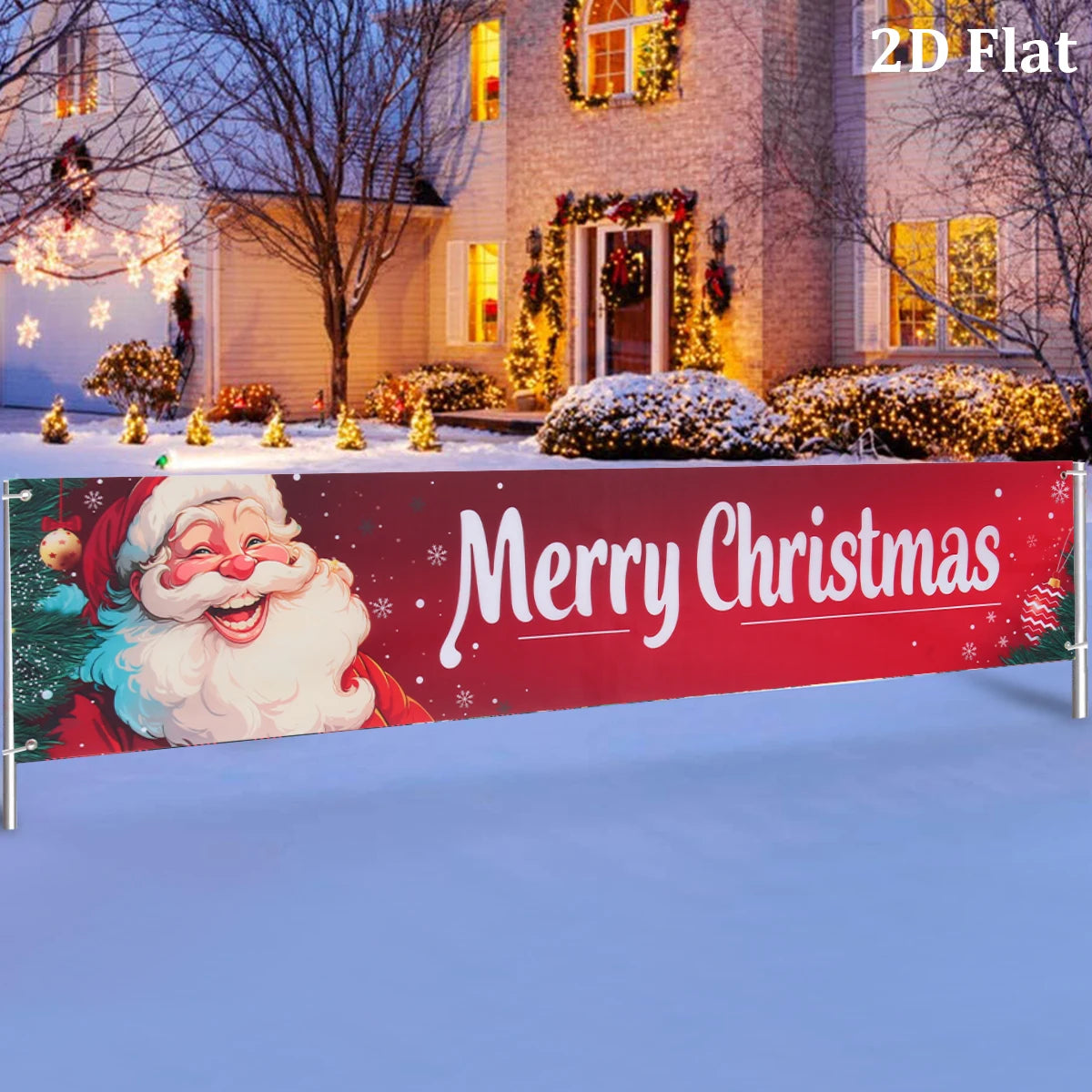 Vibrant Merry Christmas Outdoor Banner - Weatherproof Fabric