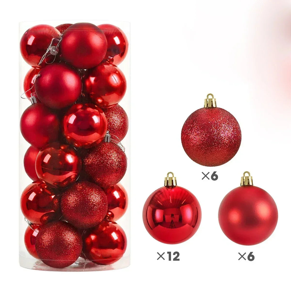 24-Pc Shimmering Christmas Ball Ornaments - 3/4/6cm