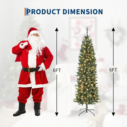 6FT Pre-Lit Pencil Artificial Christmas Tree with LED Lights